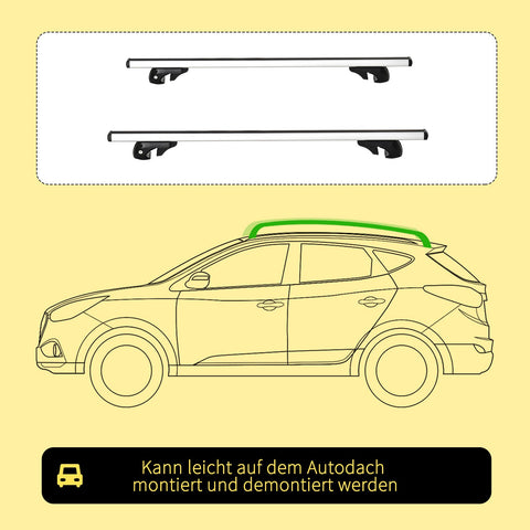Rootz Lockable Car Carrier Bars - Roof Racks - Cargo Bars - Max 75kg Load - Aluminum - 125cm x 5.5cm x 7cm