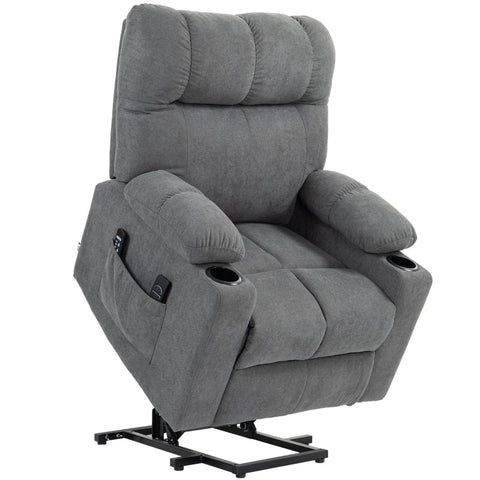 Rootz Electric Riser Recliner Chair - Stand-Up TV Recliner - Massage Points - Footrest - Cup Holders - Gray - 91cm x 95cm x 109cm