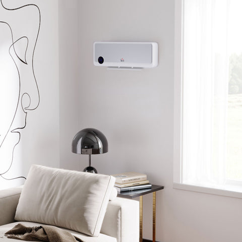 Rootz Wall Mounted Oscillating Fan Heater - Ceramic PTC Heater - Energy Efficient - Remote Control - 56cm x 18.5cm x 11.7cm