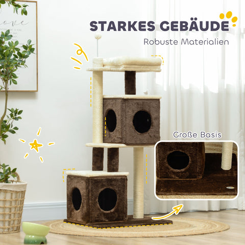 Rootz Cat Tree - Divisible Cat Tower - Indoor Cat Playground - Cozy Hideaway - 55cm x 48cm x 107cm