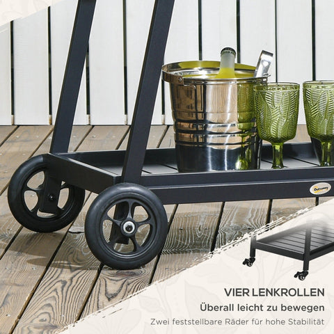 Rootz Grillwagen BBQ-Wagen Serving Trolley - Storage Trolley - Wheeled Storage Cart - Generous Two-Tier Design - Effortless Mobility - Stable and Secure - 79cm x 52cm x 82cm - Steel and PE Rattan