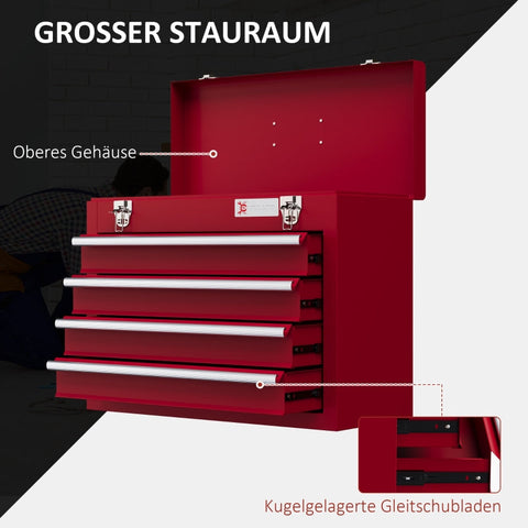 Rootz Tool Case - Tool Cabinet - Storage Chest - Robust Steel - 18kg Capacity - 51cm x 22cm x 39.5cm