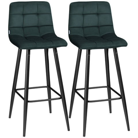 Rootz Bar Stools Set of 2 - Kitchen Stools - Velvet Fabric - Ergonomic Design - Robust Steel Frame - Green - 42cm x 47cm x 105cm