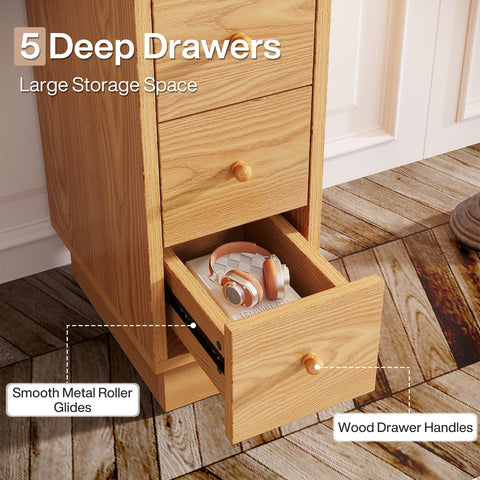 Rootz 5-Drawer Dresser - Chest of Drawers - Storage Cabinet - Ample Storage - 40cm D x 25cm W x 100cm H