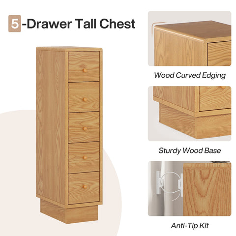 Rootz 5-Drawer Dresser - Chest of Drawers - Storage Cabinet - Ample Storage - 40cm D x 25cm W x 100cm H