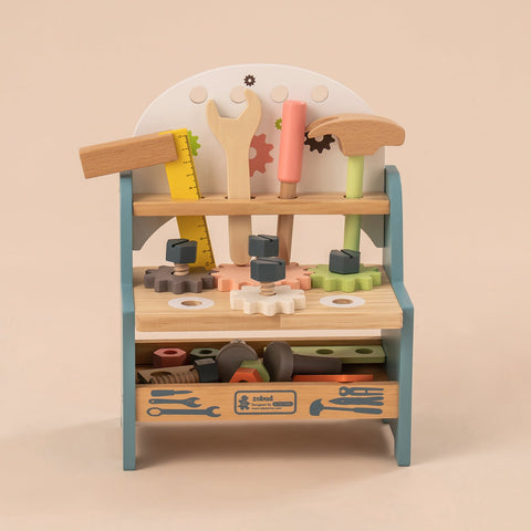 Rootz Mini Wooden Play Tool Workbench Set - Toddler Workbench - Kids Tool Bench - Safe, Durable, Fun - 61 x 30 x 76 cm - Solid Wood