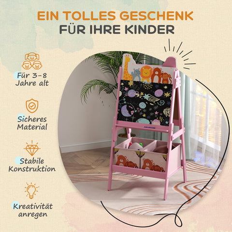 Rootz 2-in-1 Kids Painting Easel - Whiteboard - Chalkboard - Creative Fun - 49cm x 53.5cm x 113cm - Pink