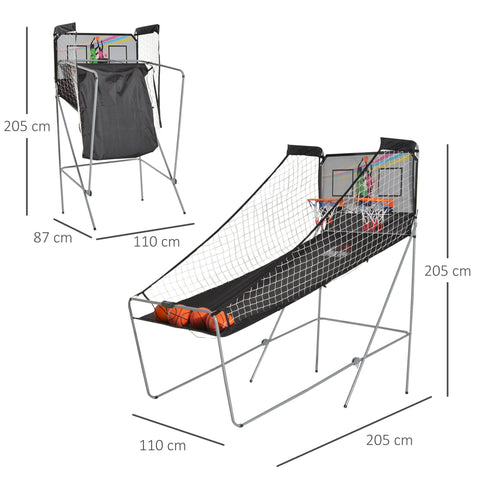 Rootz Foldable Basketball Hoop - Double Shootout - Arcade Game - Electronic Counter - Robust Steel Frame - 2.05m x 1.1m x 2.05m