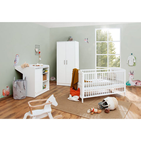 Rootz Nursery Viktoria 3-Piece Set - Baby Room Set - Infant Bedroom Set - Convertible Cot Bed & Storage - 144cm x 76cm x 83cm