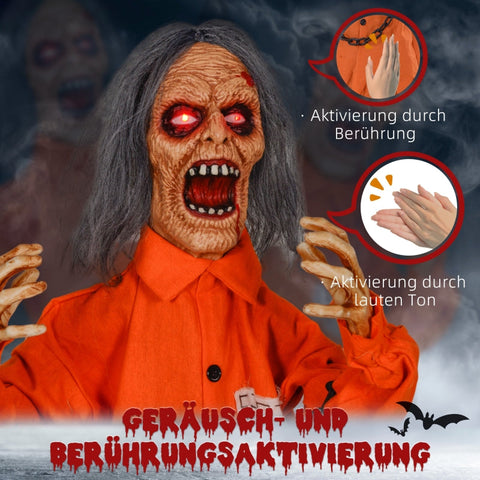 Rootz Animated Halloween Decoration - Spooky Prisoner Ghost - Interactive Scary Figurine - Glowing Eyes - Creepy Howls - 50cm x 15cm x 85cm