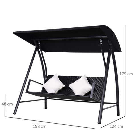 Rootz 3-Seater Hollywood Swing - Porch Swing - Garden Swing - Weather-Resistant Polyrattan - Holds up to 360kg - 198W x 124D x 179H cm