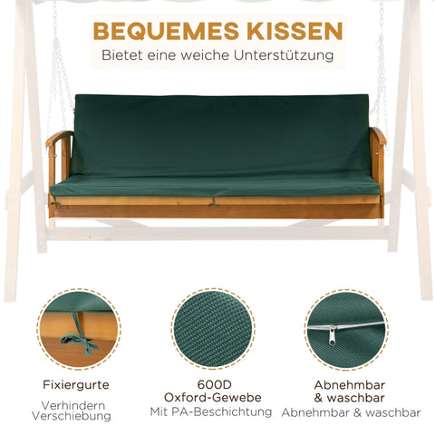 Rootz Hollywood Swing Garden Swing - Outdoor Swing - Patio Swing - Weather Resistant - Comfortable Cushions - Easy Assembly - 235cm x 128cm x 180cm - Green + Natural