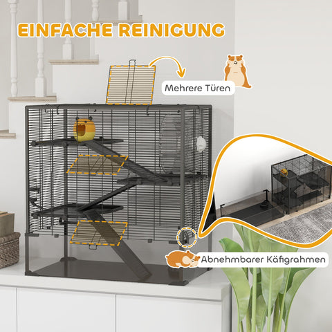 Rootz 4 Tier Hamster Cage - Rodent Enclosure - Small Animal Habitat - Tempered Glass - 78.5cm x 48.5cm x 80cm