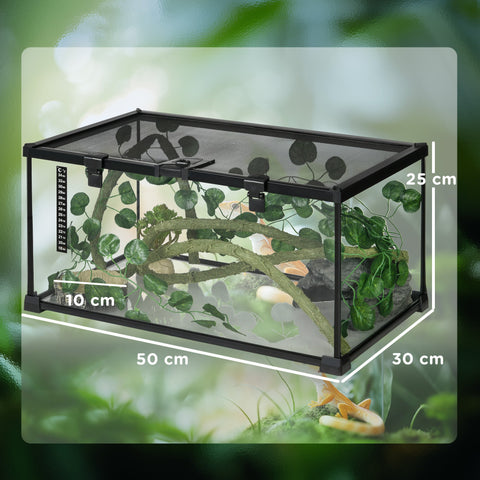 Rootz Reptile Box Terrarium - Habitat Enclosure - Animal Cage - Ventilated & Secure - 50cm x 30cm x 25cm - Ideal for Reptiles & Spiders
