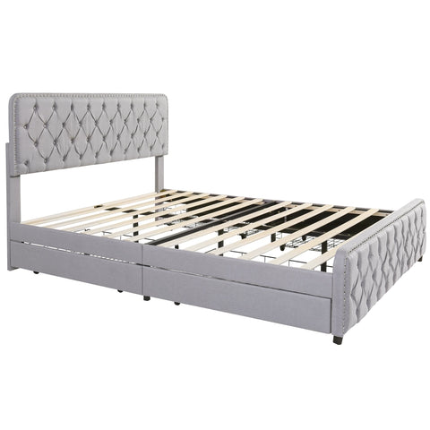 Rootz Upholstered Bed - Hydraulic Bed Box - Storage Bed - Breathable Linen - 211.5L x 180W x 96.5-108.5H cm Light Gray
