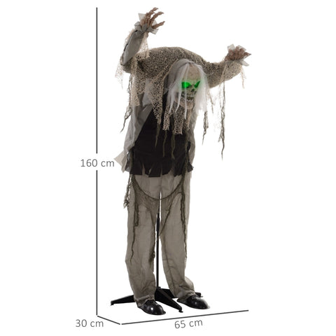 Rootz Animated Halloween Decoration - Skeleton Ghost - Bendable Arms - Green Glowing Head - Eerie Howls - 65cm x 30cm x 160cm