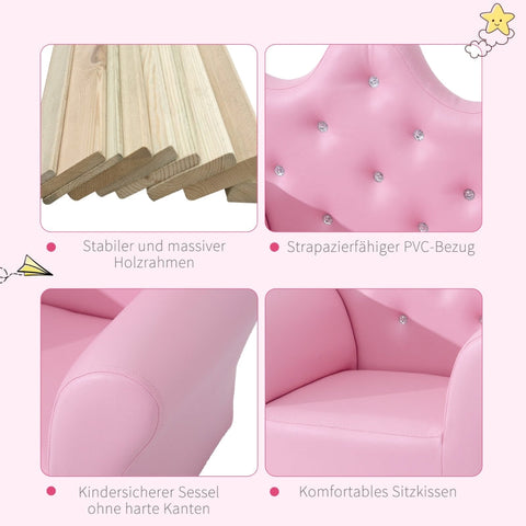 Rootz Kinderbank met poef - Prinsessenbank - Kinderfauteuil - Comfortabel en veilig - Elegant ontwerp - Duurzaam en hoogwaardig - 58 cm x 40,5 cm x 49 cm