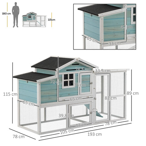 Rootz Chicken Coop - Winterproof Poultry House - Easy to Clean Hen House - Spacious and Secure - 193cm x 78cm x 115cm - Fir Wood Construction