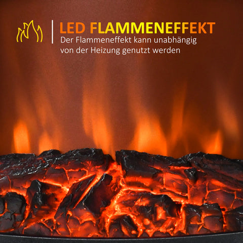 Rootz Electric Fireplace - Space Heater - Flame Stove - Adjustable Heat 1000W-2000W - 3-Sided View - 39x26x54.8cm - Black