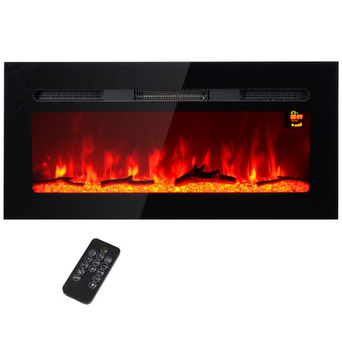 Rootz Wall-Mounted Electric Fireplace - Indoor Heater - Artificial Firewood - Adjustable Heat 1800W - 91.4cm x 15.8cm x 45cm