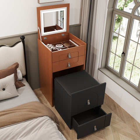 Rootz Dressing Table Set - Vanity Table - Makeup Table - LED Lighting - 50×40×115.6 cm - Elegant Design - Black+Brown