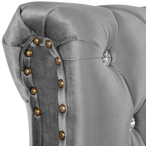 Rootz Upholstered Bed - Velvet Bed Frame - Height Adjustable Headboard - Hydraulic Storage - 223cm x 149cm x 91.5-96.5cm - Gray