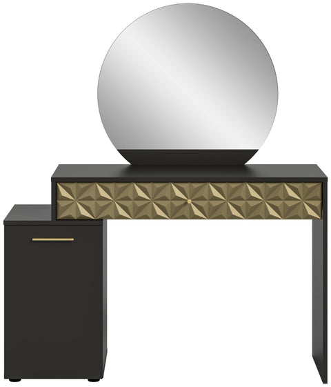 Rootz Prisma Dressing Table - Desk - Cosmetic Table - Black Melamine - Gold Trim - 117cm x 138cm x 42cm