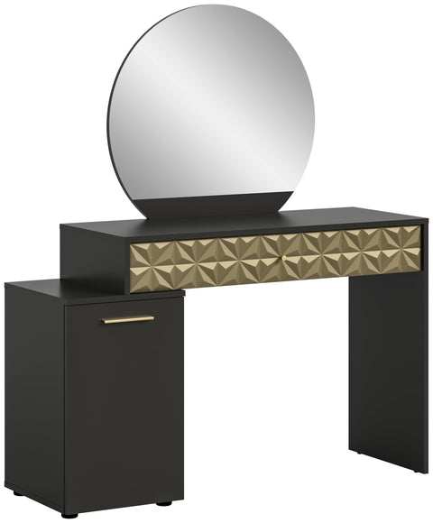 Rootz Prisma Dressing Table - Desk - Cosmetic Table - Black Melamine - Gold Trim - 117cm x 138cm x 42cm