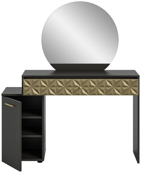 Rootz Prisma Dressing Table - Desk - Cosmetic Table - Black Melamine - Gold Trim - 117cm x 138cm x 42cm