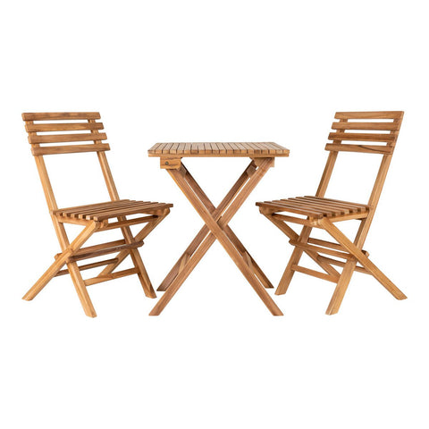Rootz Cuenca Café Set - Patio Set - Outdoor Furniture - Teak Natural Wood - Chairs 46x50x89cm & Table 60x60x75cm