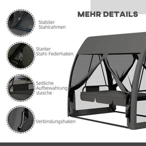 Rootz 3 Seater Patio Swing Chair - Porch Swing - Outdoor Daybed - Mosquito Net Protection - 240cm x 140cm x 197cm