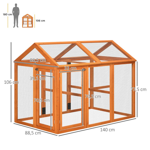 Rootz Wooden Chicken Enclosure - Chicken Cage - Metal Coop - 140 x 88.5 x 106 cm - Protects with Lockable Doors