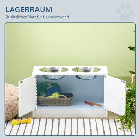 Rootz Dog Feeding Station - Pet Feeding Station - Elevated Dog Feeder - Ample Storage - Secure Magnetic Doors - Hygienic Stainless Steel Bowls - 60L x 30W x 35.5H cm - MDF and Stainless Steel