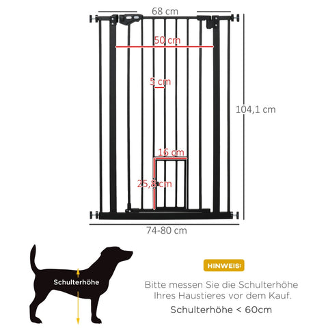 Rootz Pet Safety Gate - Dog Door Guard - Adjustable Width - Steel - Automatic Close - Double Lock System - 68cm x 104cm x 5cm
