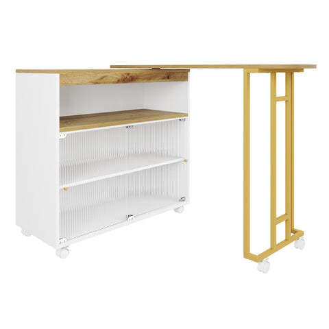 Rootz Extendable Bar Table - Modern Bar Table - Movable Bar Table - Storage Space - LED Lighting - 138-204x39x105cm