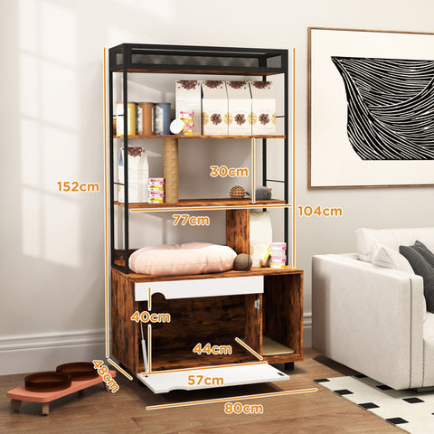 Rootz 3-Tier Shelf Cat Litter Box - Enclosed Cat House - Hidden Litter Cabinet - Privacy Ensured - 80cm x 48cm x 152cm