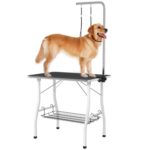 Rootz Dog Grooming Table - Grooming Station - Pet Care Table - Adjustable Arm - Non-Slip - 90 x 60 x 76 cm - Black-White