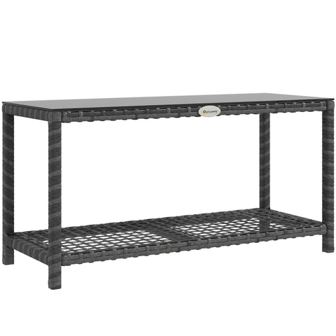 Rootz Garden Side Table - Rectangular Coffee Table - PE Rattan - Easy to Clean Tempered Glass - 80L x 30W x 40H cm - Grey