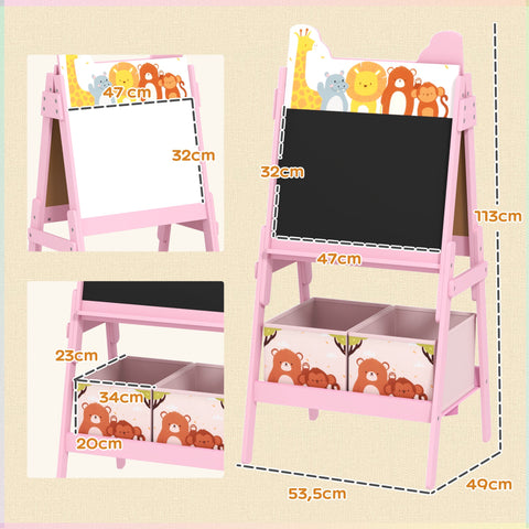 Rootz 2-in-1 Kids Painting Easel - Whiteboard - Chalkboard - Creative Fun - 49cm x 53.5cm x 113cm - Pink