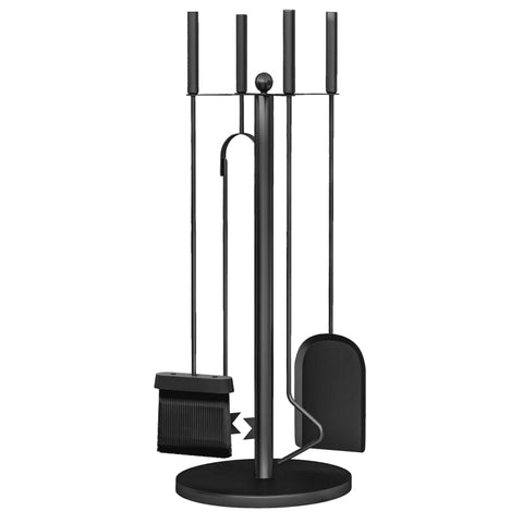 Rootz 5 Piece Fireplace Tool Set - Hearth Set - Cutlery Set - Metal Construction - Elegant Black Finish - Compact Design - Ø25cm x 54cm