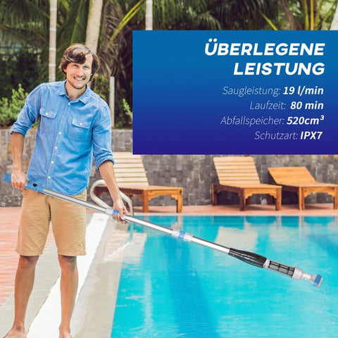 Rootz Pool Vacuum Cleaner - Cordless Pool Cleaner - Lightweight Pool Vacuum - Wireless Operation - High Suction Power - Length-Adjustable Handle - Ø6 x 106-162H cm - ABS, Aluminum