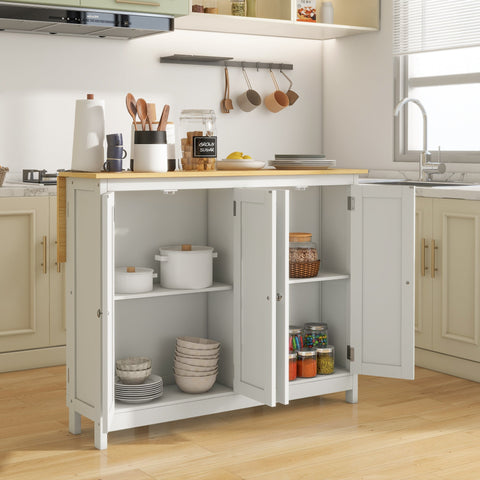 Rootz Kitchen Island Trolley Set - Kitchen Cart with 2 Stools - Fold-out Worktop - Space Saving - 110cm x 60cm x 90cm
