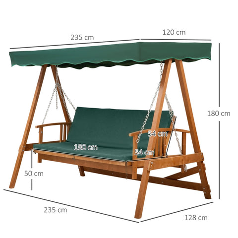 Rootz Hollywood Swing Garden Swing - Outdoor Swing - Patio Swing - Weather Resistant - Comfortable Cushions - Easy Assembly - 235cm x 128cm x 180cm - Green + Natural