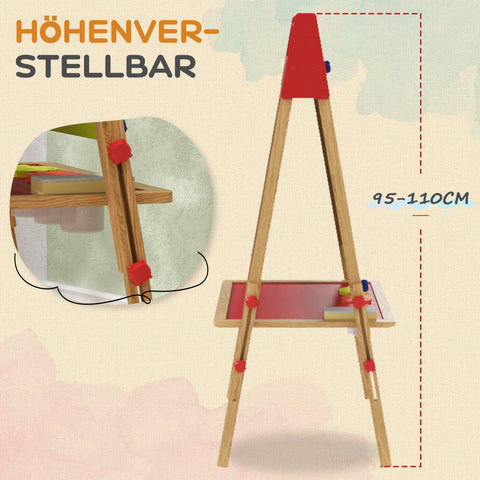 Rootz 3-in-1 Children's Easel - Chalkboard - Whiteboard - Creative Fun - 61L x 47W x 113H cm - Adjustable Height 95-110 cm - Includes Accessories
