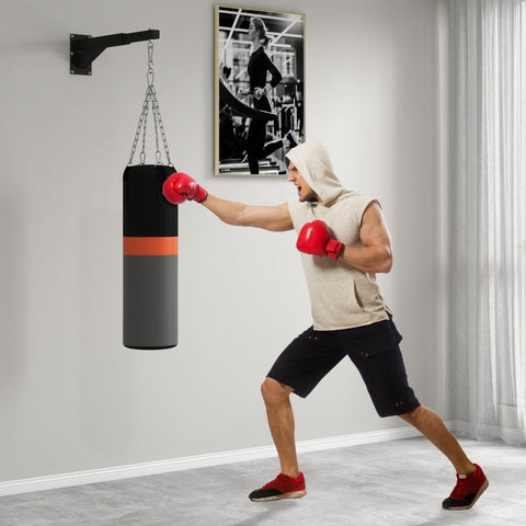 Rootz Punch Bag Holder - Wall Mount - Adjustable Length - Steel Frame - 360° Rotating Hook - Stability - 45-65cm x 12cm x 20cm