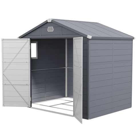 Rootz Tool Shed - Garden Shed - Ventilated Storage - Moisture Resistant - 240cm x 190cm x 180/228cm - Grey