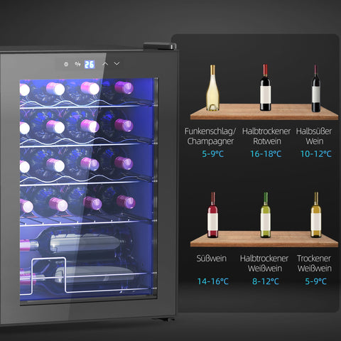 Rootz 20 Bottle Small Wine Fridge - Mini Beverage Cooler - Quiet Cooling - 53L Capacity - 43W x 45D x 64H cm