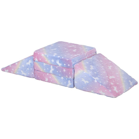 Rootz Kids Play Sofa - Children's Couch - Convertible Furniture - 5-Piece Set - Glowing Patterns - High-Density Foam - Pink - Velvet Material - 50cm x 48cm x 27.5cm