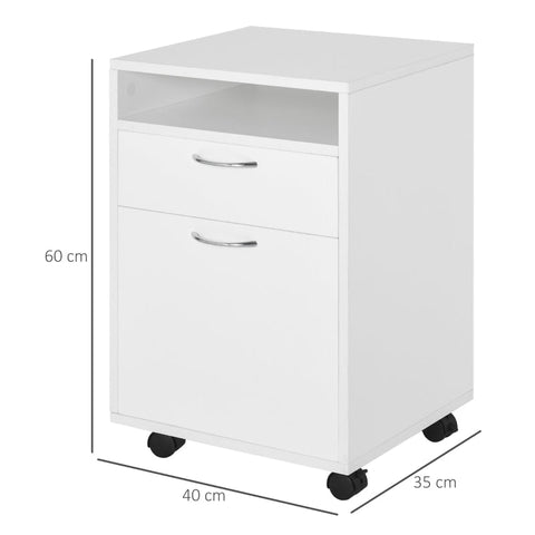 Rootz Rolling Storage Container - File Cabinet - Office Organizer - 1 Shelf - 1 Drawer - 1 Cupboard - Chipboard - 40cm x 35cm x 60cm