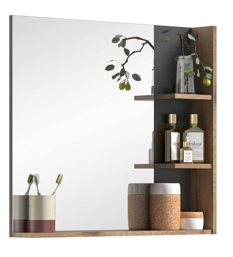 Rootz X12B8719 Wooden Bathroom Mirror - Wall Mirror - Nox Oak Replica - Basalt Gray - Timeless Design - 73cm x 79cm